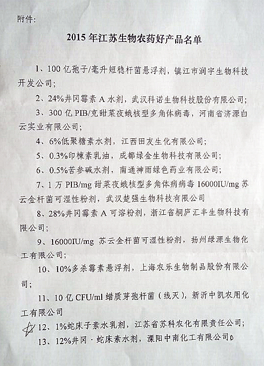 土耳其VS葡萄牙（中国）有限公司产品被评为江苏省生物农药好产品